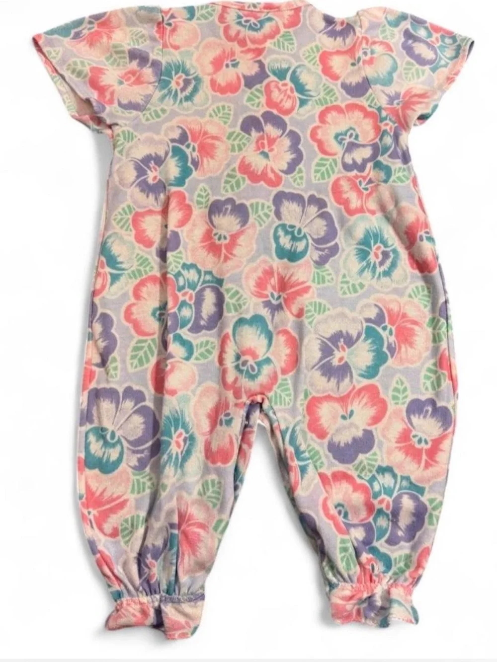 Vintage 90s Carter's Made in USA Floral Baby Romper 12–17 lbs Pink Blue Bow